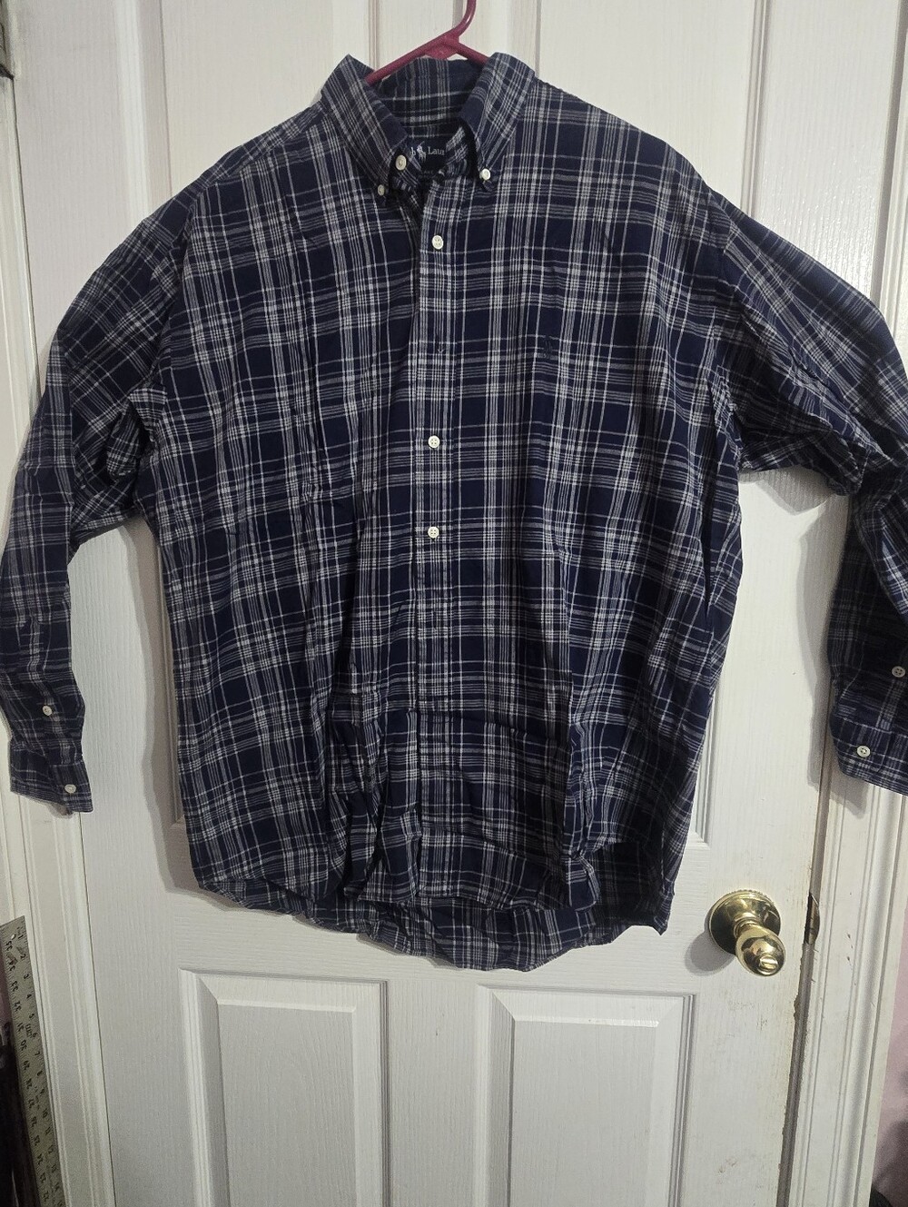 Ralph Lauren Navy and White Plaid Button-Down Shirt